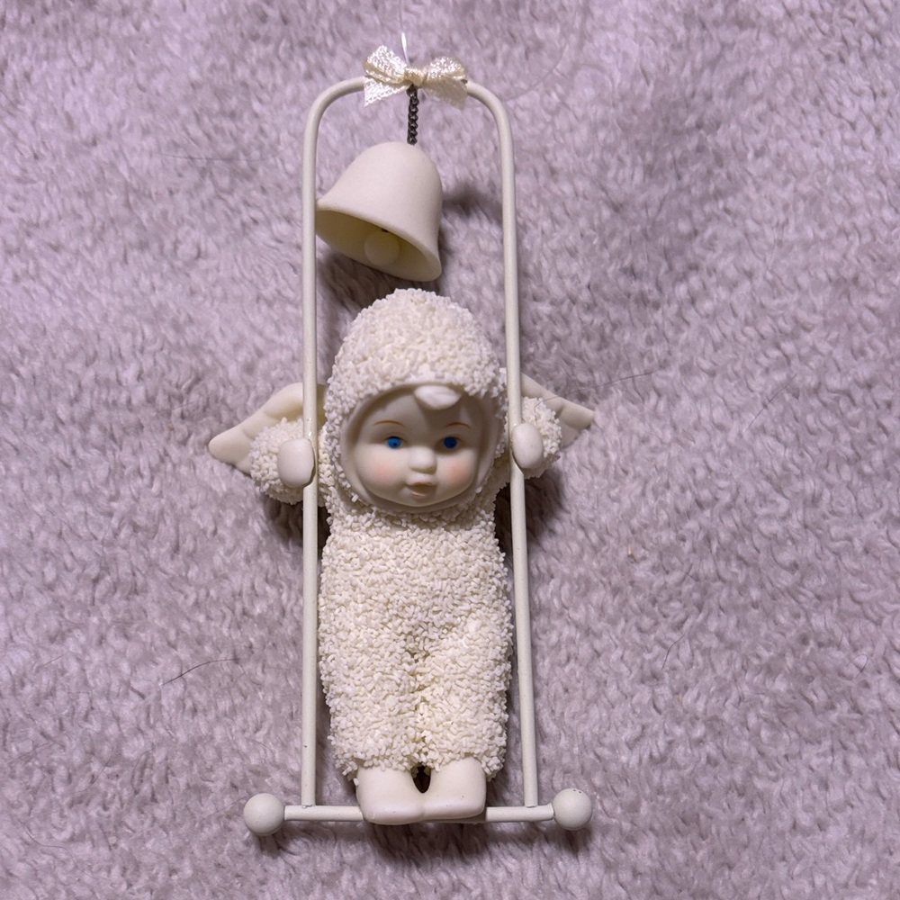 Department 56 Snow Babies An Angel Gets Wings White Baby on Swing W Bell No Box